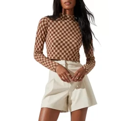 New โ ASTR The Label Izzy Cotton Printed Top Brown/taupe ๐