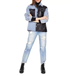 Coupon ❤️ Blue Revival Denim & Faux Leather 👚 Shirt Jacket Dubai/black 🎉