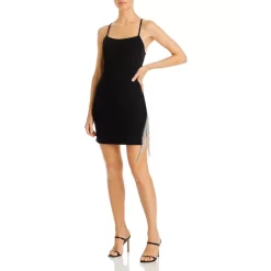 Coupon 🔔 FORE Asymmetric Crystal Fringe Mini 👗 Dress White 👍