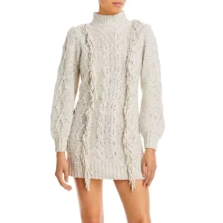 Discount 🧨 Line & Dot Daria Fringe Trim Sweater 👗 Dress Ivory 🛒
