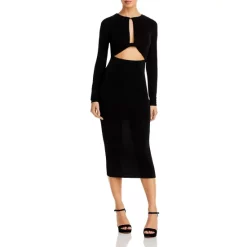 Buy 😉 FORE Long Sleeve Cut Out Midi 👗 Dress Black 🛒