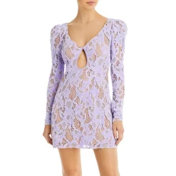 Hot Sale โญ For Love & Lemons Rosemary Puff Sleeve Lace Mini ๐ Dress Purple โ๏ธ