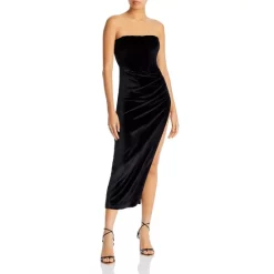 Wholesale ✔️ Bardot Everlasting Velour Midi 👗 Dress Black 🥰