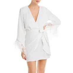 Best Pirce 🛒 WAYF Feather Wrap Mini 👗 Dress Ivory ✨