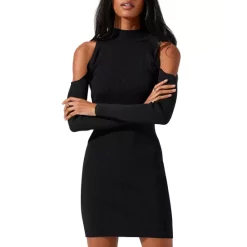 Discount 🎉 ASTR The Label Kade Cold Shoulder Ribbed Sweater 👗 Dress Black 🧨