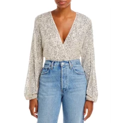 Hot Sale 😉 Bardot Sequined Wrap Bodysuit Rose Quart ❤️