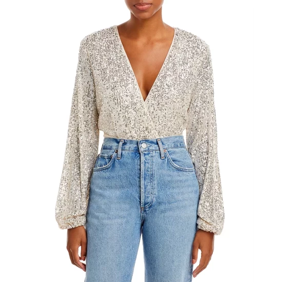 Hot Sale ๐ Bardot Sequined Wrap Bodysuit Rose Quart โค๏ธ 3 Hot Sale ๐ Bardot Sequined Wrap Bodysuit Rose Quart โค๏ธ