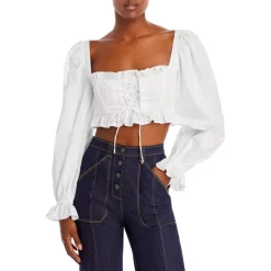 Top 10 😉 For Love & Lemons Heather Organic Poplin Cotton Crop Top White 😉