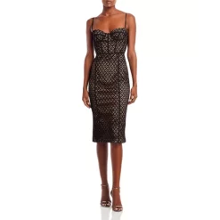 Promo 👏 Bardot Charley Lace Bustier Midi 👗 Dress Black 🧨