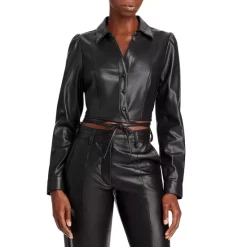 Cheapest ⭐ Lucy Paris Juno Faux Leather Tie Waist Top Black 👏