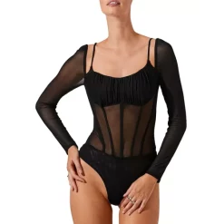 Best deal ❤️ ASTR The Label Vienna Sheer Detail Bodysuit Black 🧨