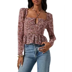 Budget 🎉 ASTR The Label Toni Strappy Peplum Top Black/pink 🌟