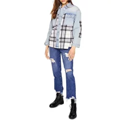 Coupon ✨ Blue Revival Denim & Plaid 👚 Shirt Jacket Ibiza/gray Plaid 🎁