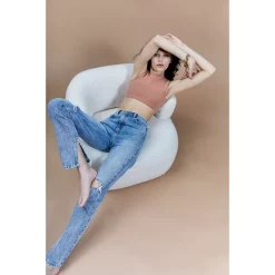 Buy 👏 Avec Les Filles Cool Girl Distressed High Rise Straight Leg 👖 Jeans In Workshop Blue ⌛ -DealsSunset & Spring Store unnamed file 473