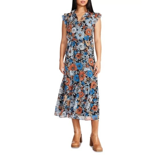Promo ๐คฉ STEVE MADDEN Orange Blossom Print Midi ๐ Dress Blue ๐ 3 Promo ๐คฉ STEVE MADDEN Orange Blossom Print Midi ๐ Dress Blue ๐