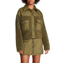 Buy 😍 STEVE MADDEN Iris Mixed Media Jacket Olive Night ✔️