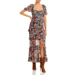 Cheapest 😍 WAYF Bustier Tiered Maxi 👗 Dress Black Floral 🌟