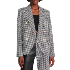 Cheapest ⭐ STEVE MADDEN Naomi Houndstooth Double Breasted Blazer White 🧨