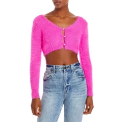 Budget ๐ Bardot Adeline Fuzzy Cropped Cardigan Hot Pink โ๏ธ