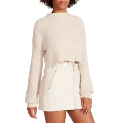 Best Sale ⌛ STEVE MADDEN Camille Raw Edge Sweater Oatmeal 👍 -DealsSunset & Spring Store unnamed file 637