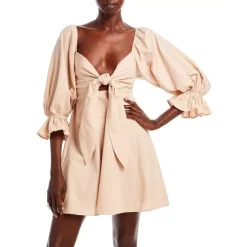 Best Pirce 😉 Charlie Holiday Sonny Tie Front Mini 👗 Dress Tan 🧨