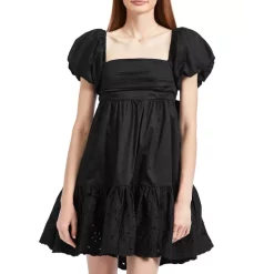 Deals ❤️ En Saison Cotton Puff Sleeve Mini 👗 Dress Black ❤️