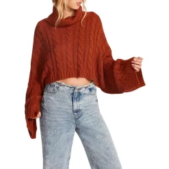 Cheap ๐ STEVE MADDEN Sloane Cropped Turtleneck Sweater Mocha Bique ๐