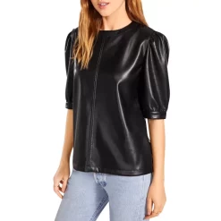 Cheap ✨ STEVE MADDEN BB DAKOTA Faux Leather Pleated Sleeve Top Black ✨