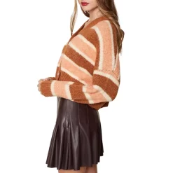 Hot Sale 🔔 Lost And Wander 🍬 Candy Says Striped Cropped Cardigan Rust Multi ⭐ -DealsSunset & Spring Store unnamed file 684